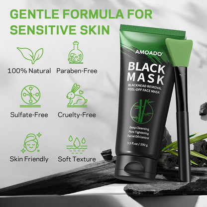 Blackhead Remover Mask, Charcoal Peel Off Face Mask Kit, (100g) Deep Pore Cleans,Oil Control, Blackheads Removal Peel Off Black Mask for Men & Women – Includes Brush,Extractor Tool
