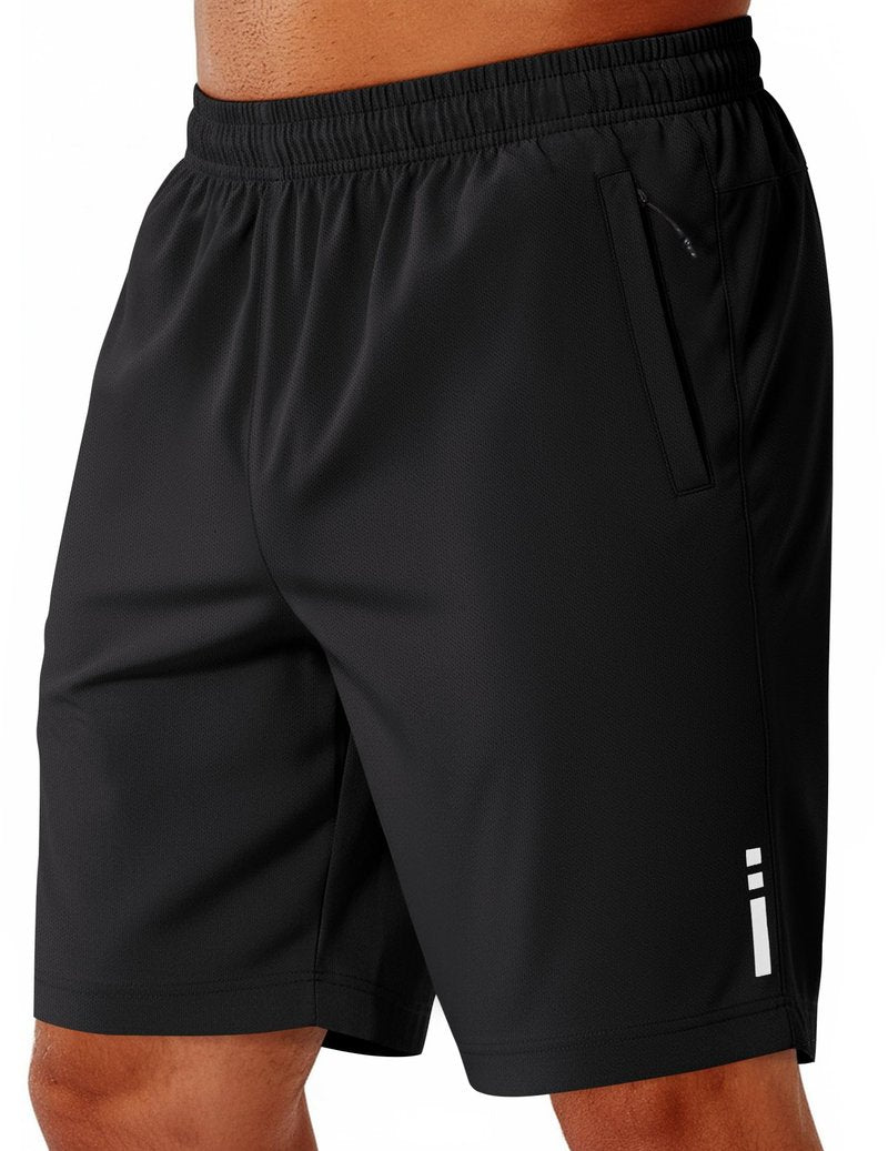 COOFANDY Mens Athletic Running Shorts 9" Lightweight Quick Dry Drawstring Mesh Gym Shorts with Zipper Pockets (Black, Large)