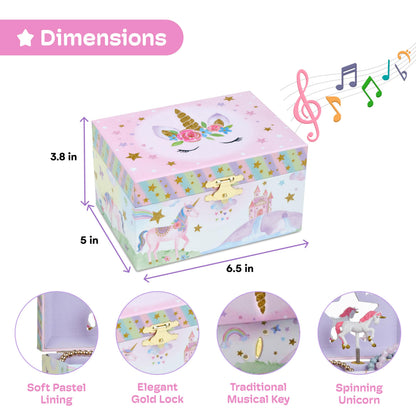 Jewelkeeper Girls Jewellery Box - Unicorn Music Box for Kids with Pullout Drawer, Pink Jewellery Organizer for Girls with Rainbow Design, Plays The Beautiful Dreamer Tune - 15x10.8x8.6 cm