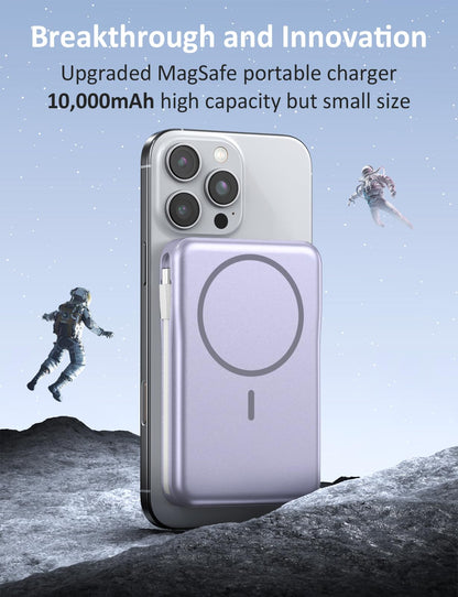 Magnetic Portable Charger, 10000mAh Power Bank, 5 in 1 Portable Charger with Built in Cable, 20W Fast Charging for Magsafe Battery Pack Compatible with iPhone 17/16/15/14/13/12 Pro/Pro Max Series