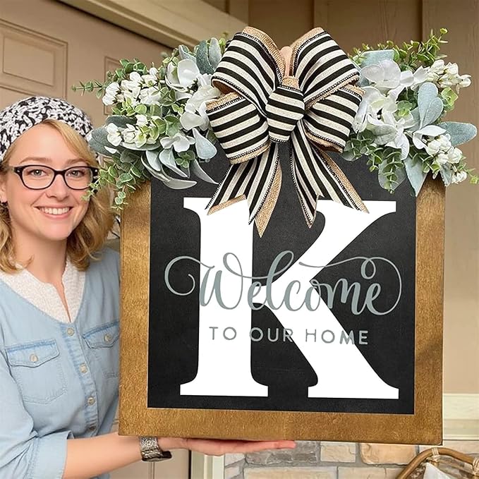 16'' Personalized Last Name Welcome Sign, Door Wreaths for Front Door Outside, Spring Wreath for Front Door Decor, Farmhouse New Home Gifts for Home (K)