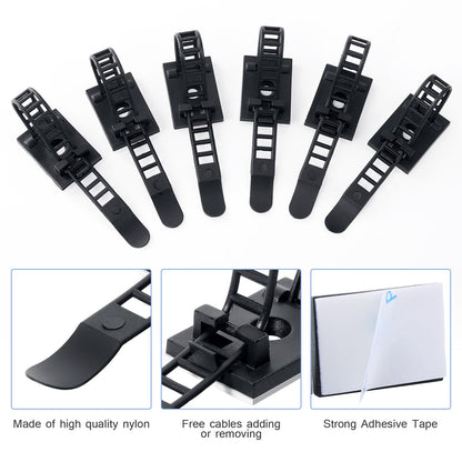 100PCS Adhesive Cable Ties Cable Clips, Self-adhesive Nylon Cable Straps, Adhesive Cable Management Clips for Wire Management (Black-Adhesive Cable Ties)