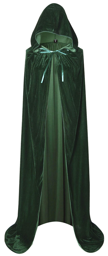 Txian Full Length Hooded Velvet Cloak Halloween Christmas Fancy Cape Costumes 59" (Green)