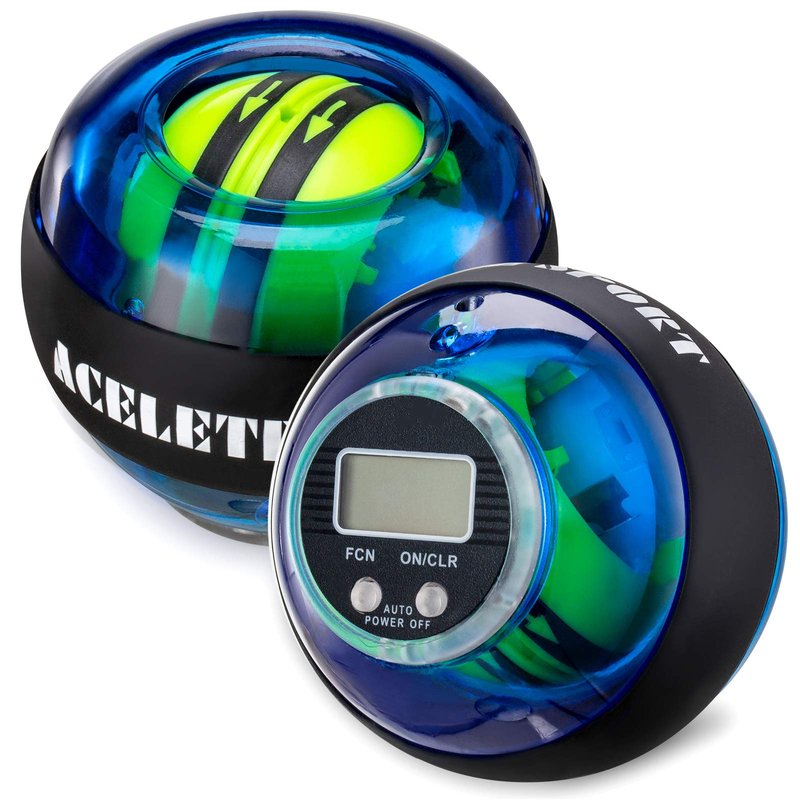 ACELETE Gyro Ball with Counter Wrist Exerciser Gyroscope Ball Forearm Strengthener for Stronger Wrist Bones and Muscle with LED Light(Blue with Counter)