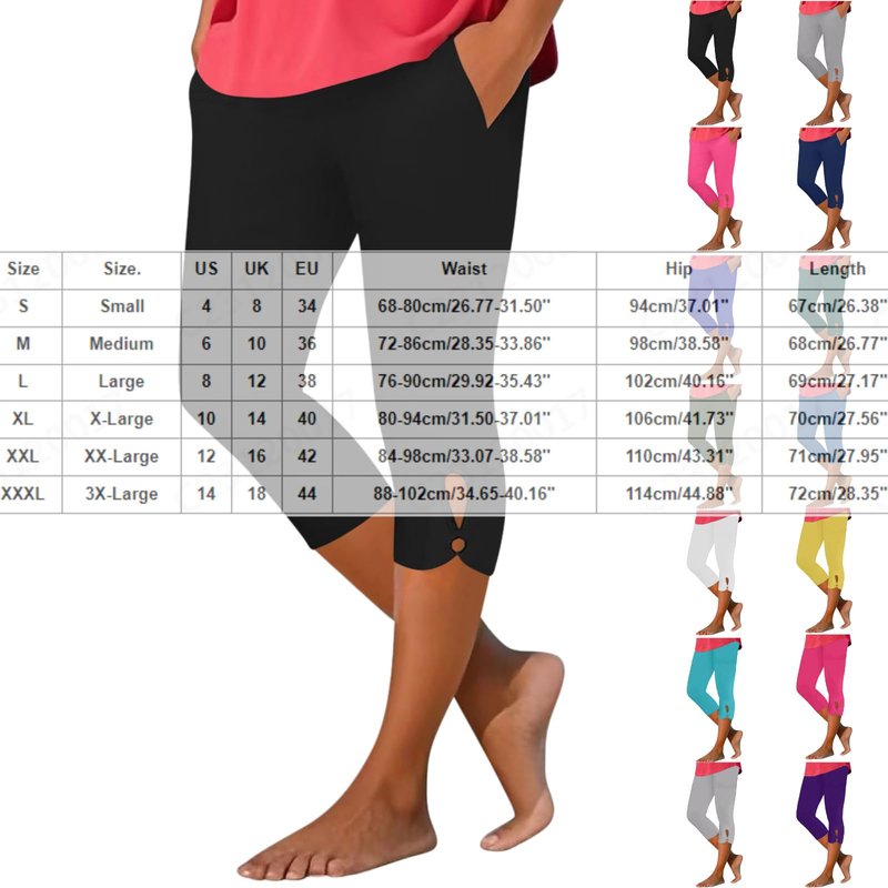 Cheyubny Capri Leggings for Women 2026 Summer Stretch Plus Size High Waisted Soft Casual Workout Yoga Pants with Pockets
