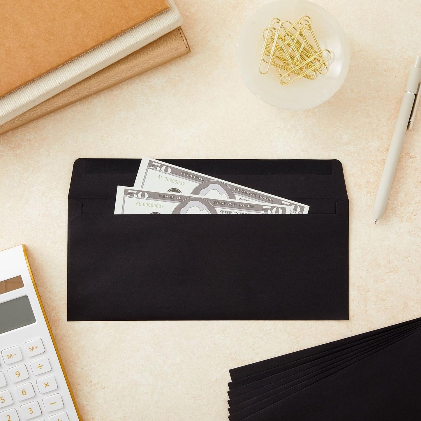 Juvale Black Envelopes - Bulk Letter Envelopes for Personal & Business Mailings - Square Flap & Gummed Seal - 100 Pack #10, 9.5 x 4.13 In