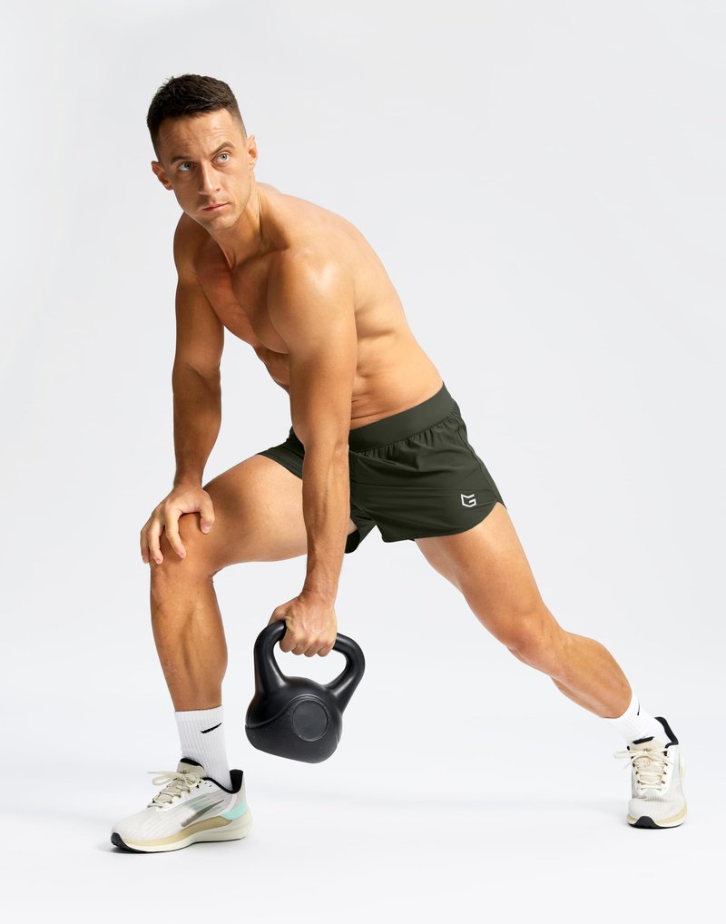G Gradual Running Shorts for Men 3 Inch Lighweight Quick Dry Workout Gym Athletic Jogging Shorts with Inner Key Pocket, Olive Green, X-Large