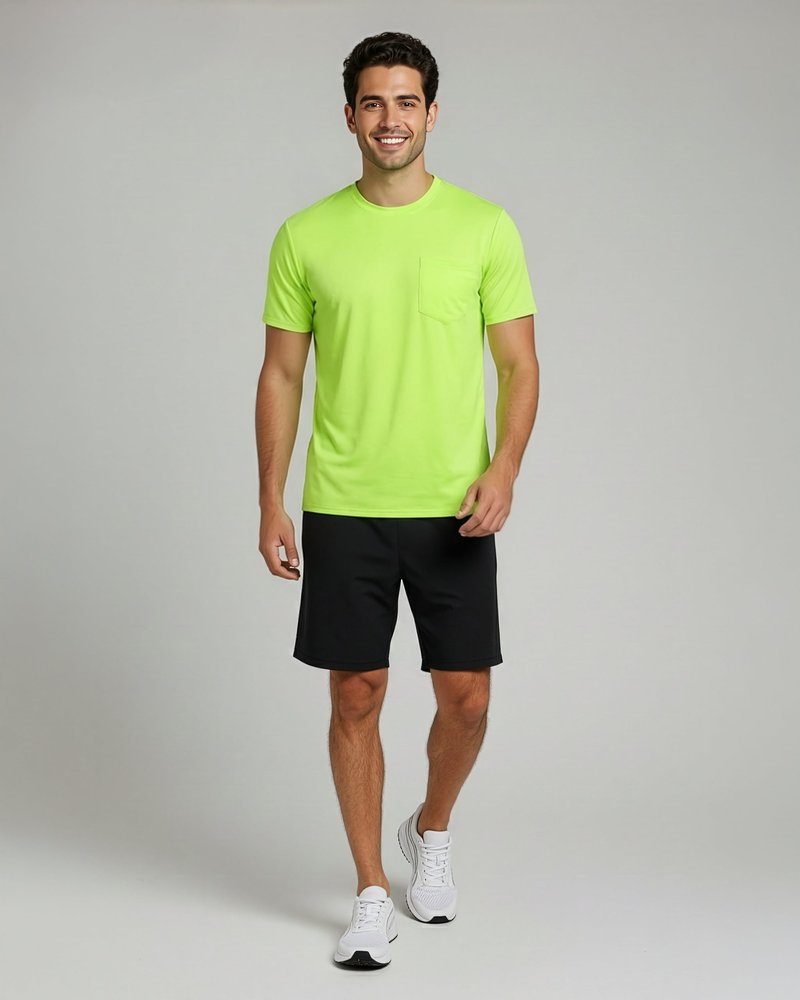 Real Essentials 4 Pack: Men's Dry-Fit Short Sleeve Pocket Crew Performance Athletic T-Shirt-Set 5, XL