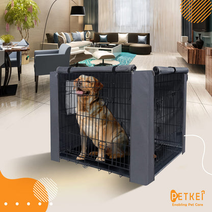 PETKEI Dog Crate Cover for Dog Crate Medium, Durable Polyester PU Coated Dog Cage Cover Designed for 1 & 2 Door Cage, Includes 1 Breathable Mesh Window & 1 Pocket for 30 Inch Dog Crate(Cover Only)