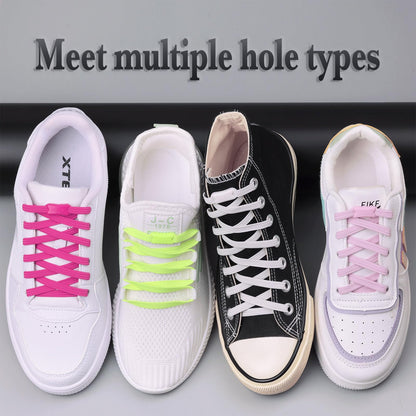 Booyckiy No Tie Elastic Shoelaces for Kids, Adults and Elderly, Adjustable Tieless Shoe Laces for Sneakers Boots and Casual Shoes - 16 Colors, 41 inch, White