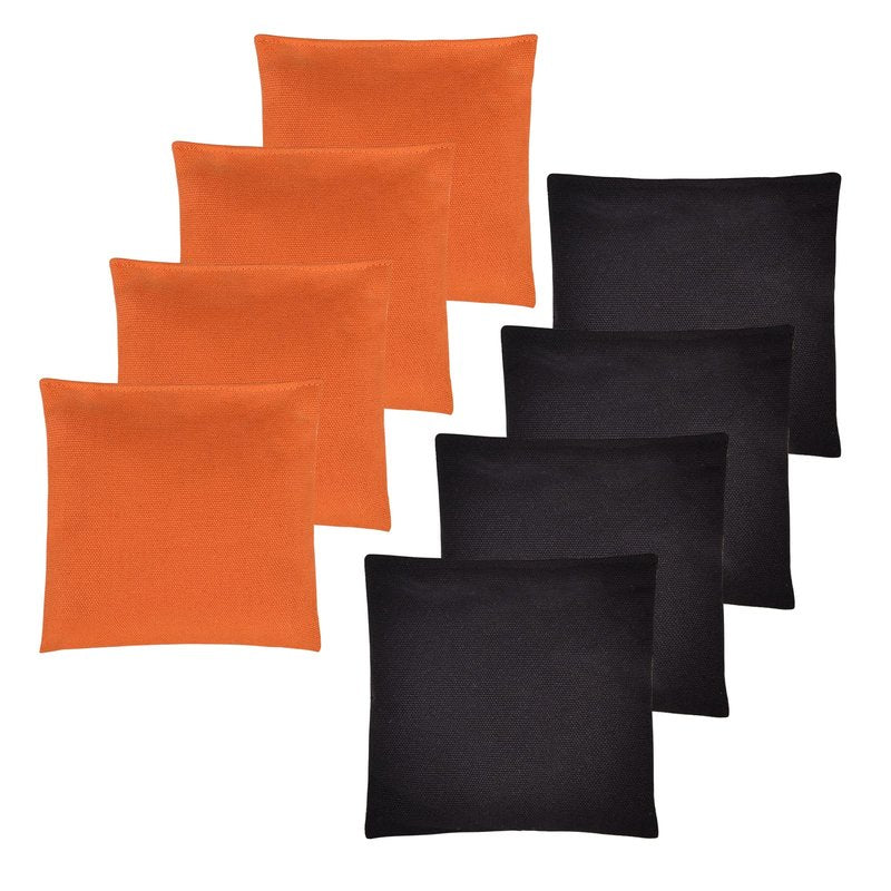 yaaduo Set of 8 Regulation Cornhole Bags Double Sided, Weather Resistant Bean Bags for Cornhole Toss Game, Corn Hole Beans Bags with Tote Bag (Black/Orange)
