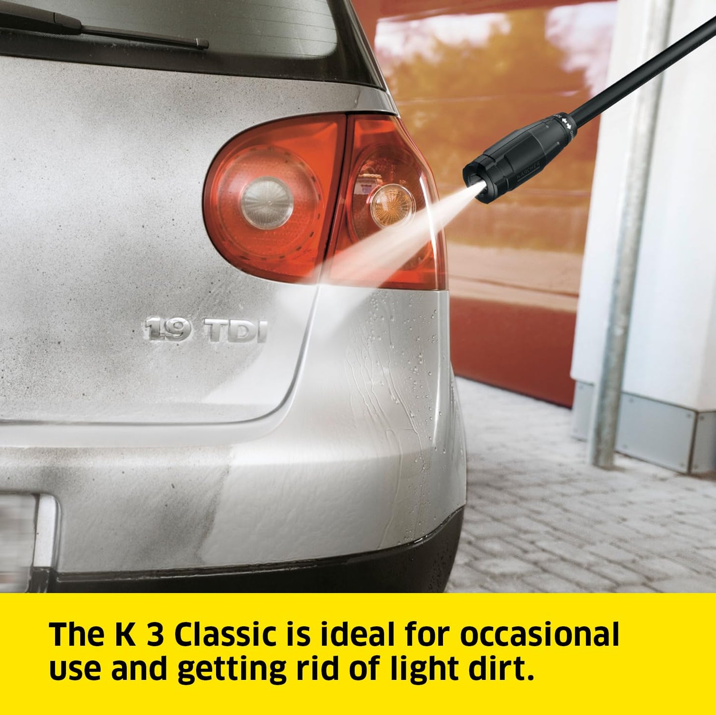 Kärcher K 3 Classic Home pressure washer, pressure: max. 120 bar, flow rate: 380 l/h, area: 25 m²/h, water filter, weight: 4.2 kg, high-pressure hose and gun, dirt blaster, spray lance, Home Kit