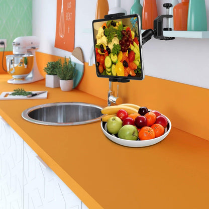 Under Cabinet Tablet Mount, Kitchen Tablet Holder iPad Mount for Desk/Table/Board/Chair,Compatible with 4.7~12.9" iPad/Nexus/LG G Pads/e-Reader/Switch/iPhone,360° Adjustable Aluminum Alloy Arm Stand