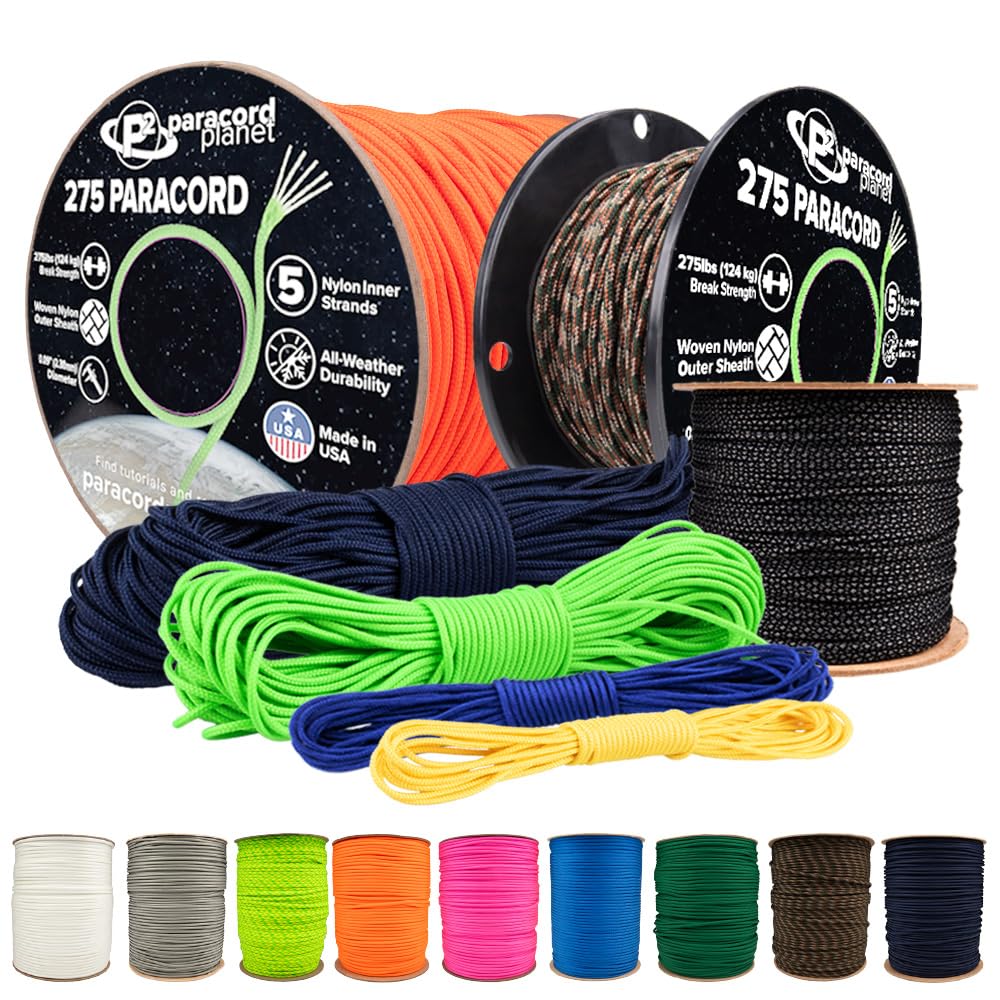 Paracord Planet 275lb Paracord – 3/32 Inch (2.38 mm) Nylon Crafting Cord with 5 Strand Inner Core – Klondike (1000 ft)