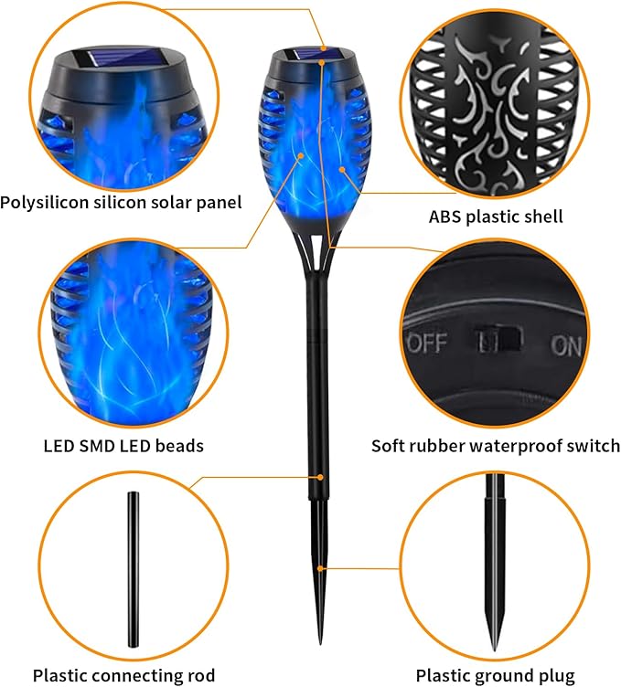 Swingers Solar Lights Outdoor,Halloween Solar Torch Lights with Flickering Flame,Waterproof Outdoor Garden Lights for Outside Patio Pathway Yard Decorations(8, Blue)