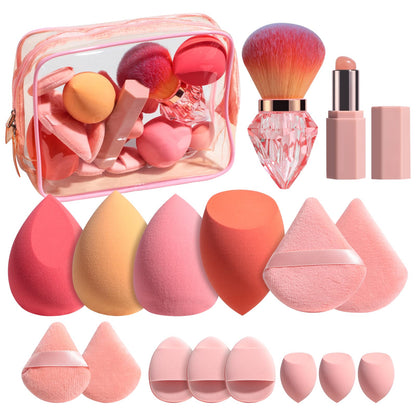 BS-MALL 14 Pcs Portable Makeup Sponge Set With Diamond-shaped Kabuki Powder Brush - Beauty Blender Sponge, Triangle Puff And Multi-functional Sponges For Liquid, Cream,With Travel Case (Orange Pink)