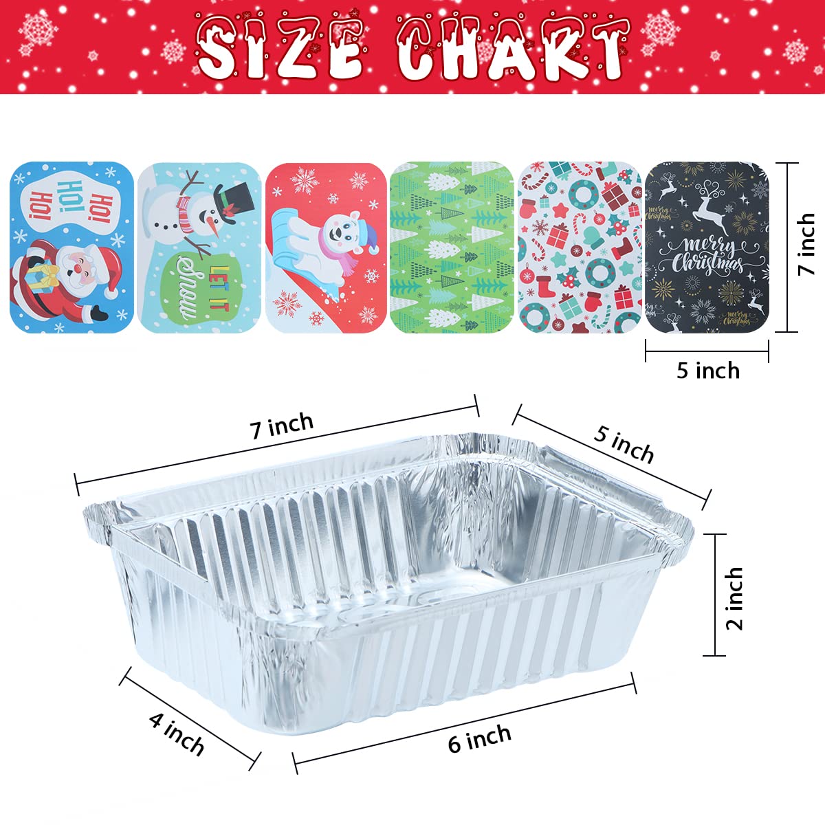JOYIN 36 Pcs Christmas Cookie Tins with Lids for Gift Giving, Rectangle Treat Foil Exchange Containers, 7"x5"x2" Disposable Food Storage Pan for Holiday Leftovers Goodie Container