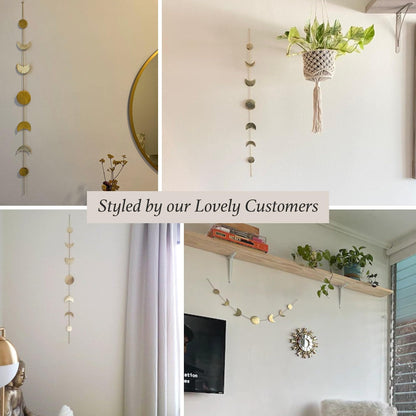 BASE ROOTS Moon Phase, Gold Wall Decor for Bedroom & Living Room, Bohemian Wall Decor, Handmade Hammered Metal 34" 7 Phases Moon, Celestial Wall Art, Gift for Women & Kids