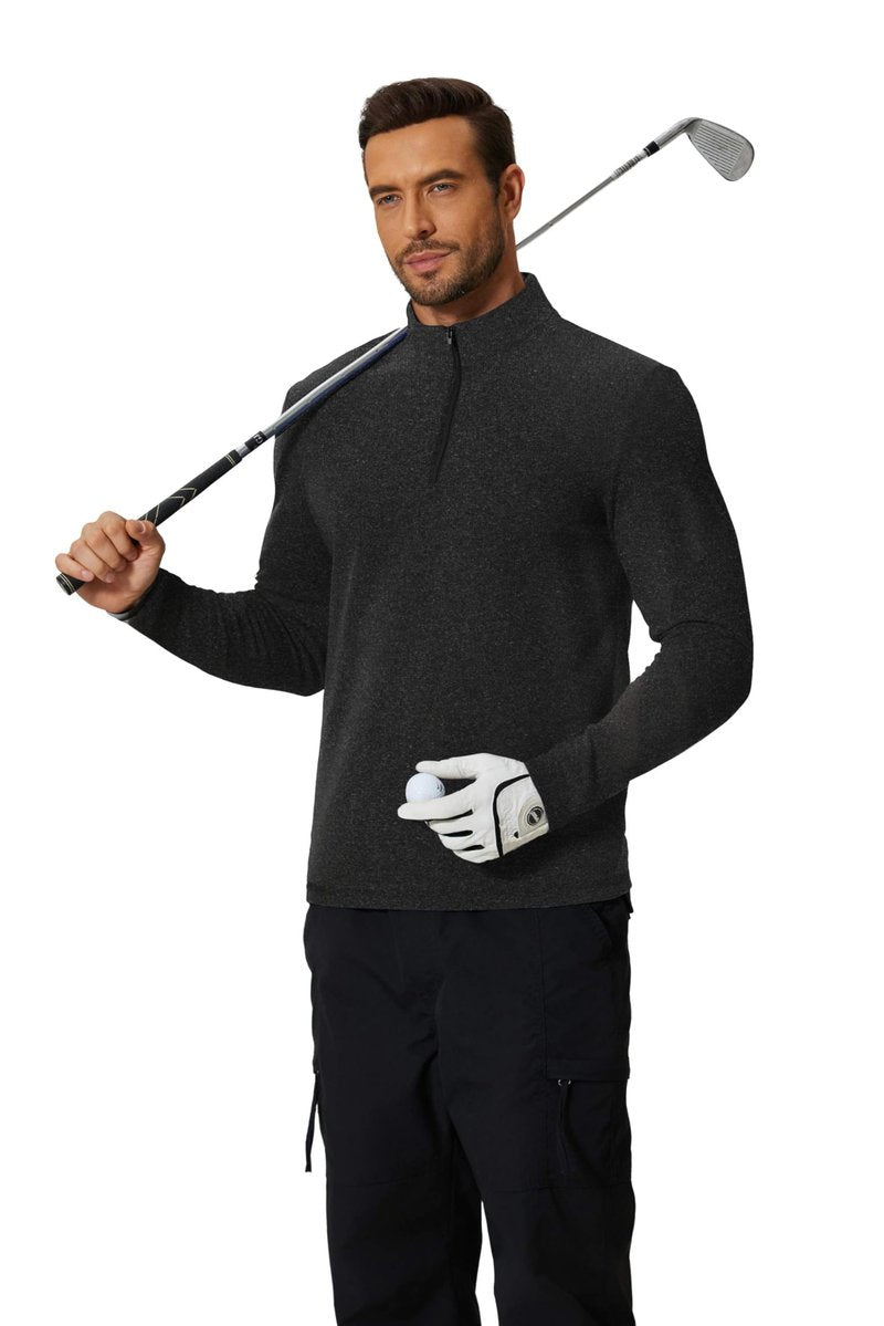 COOFANDY Men's Quarter Zip Pullover Mock Neck Long Sleeve Golf Shirts Performance Athletic Casual Workout Black
