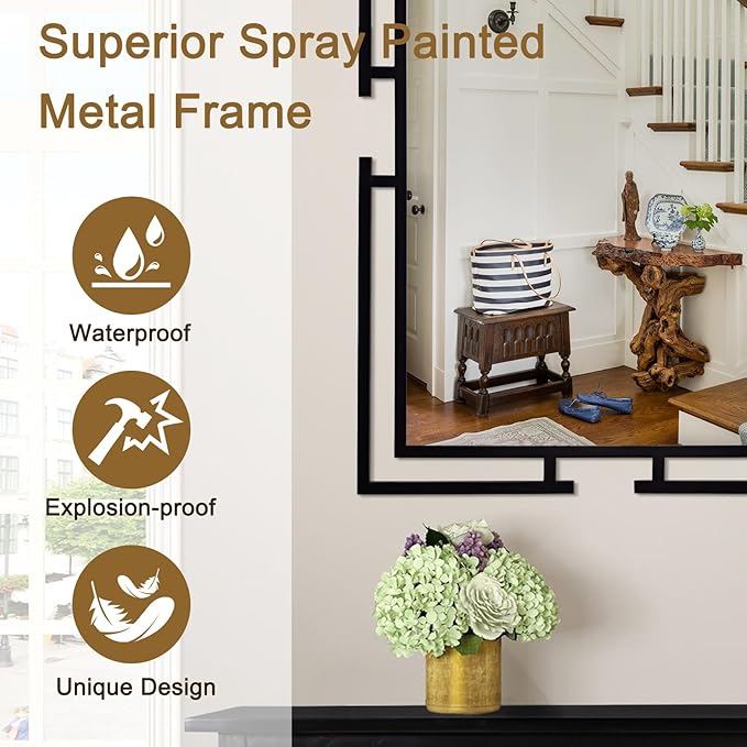 Large Decorative Wall Mirror, 54"x27" Black Mirror Wall Decor with Metal Frame for Living Room, Bedroom, Farmhouse, Horizontal/Vertical
