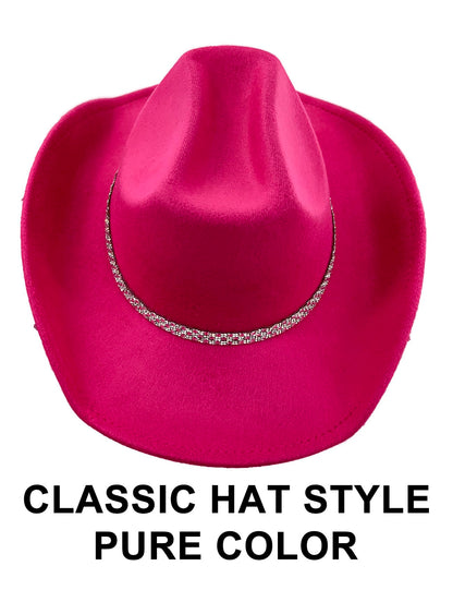 JICASTO Cowboy Hat for Women Men 6 Sparkly Stars Brim & Rhinestone Belt Western Cowgirl Hat with Sunglasses Bandanas (US, Alpha, One Size, Hot Pink)