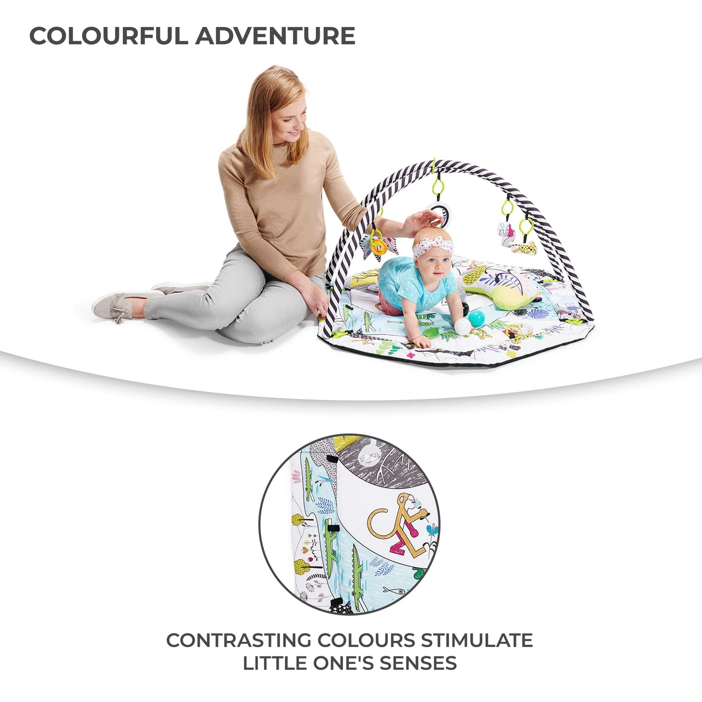 Kinderkraft Baby Playmat SMARTPLAY, Educational Mat, Activity Play Gym, with Ajustable Fitness Frame, Playpen Function, Accessories, Hanging Rattle, 5 Toys, 30 Balls, for Newborn, Suitable from Birth