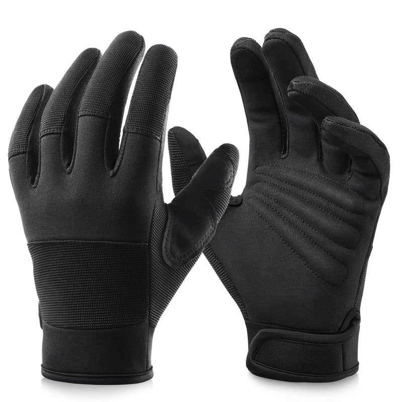 OZERO Medium Black Synthetic Leather Utility Gloves for Men and Women - Touch Screen Sensitive, Padded Knuckles, Adjustable Closure