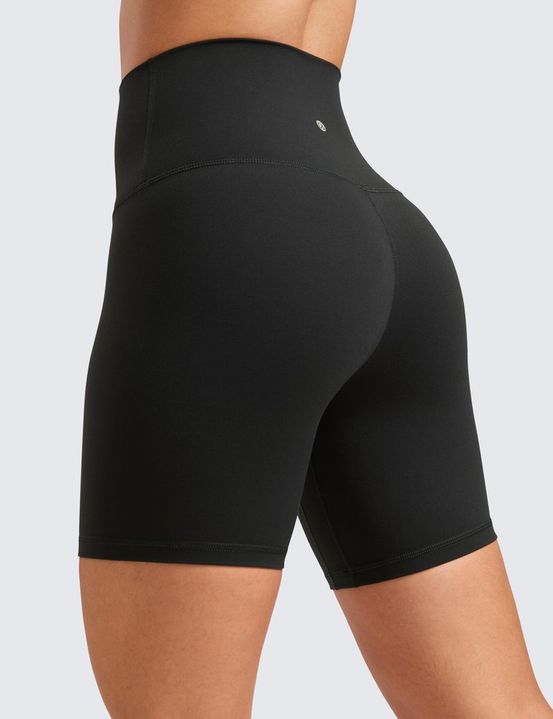 CRZ YOGA Butterluxe Super High Waist Biker Shorts 6"- Yoga Workout Womens Buttery Soft Over Belly Black Medium