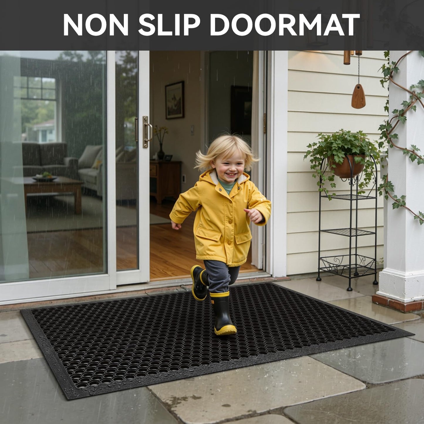 RESARE Large Door-Mat Outside Entrance 47"x32", Commercial Outdoor Rubber Mat Non-Slip Waterproof, Heavy Duty Drainage Doormat Stain Resist Welcome-Mat for Front Door Garage Kitchen Floor