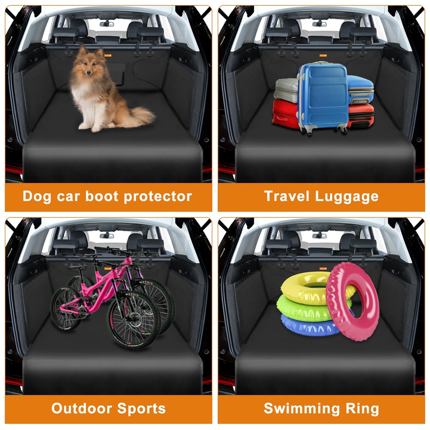 Alfheim Car Boot Liner Protector - Nonslip Waterproof Pet Dog Back Seat Cover - Durable Washable Cargo Cover Mat Travel, Universal for Medium Small Car Truck SUV (Black)