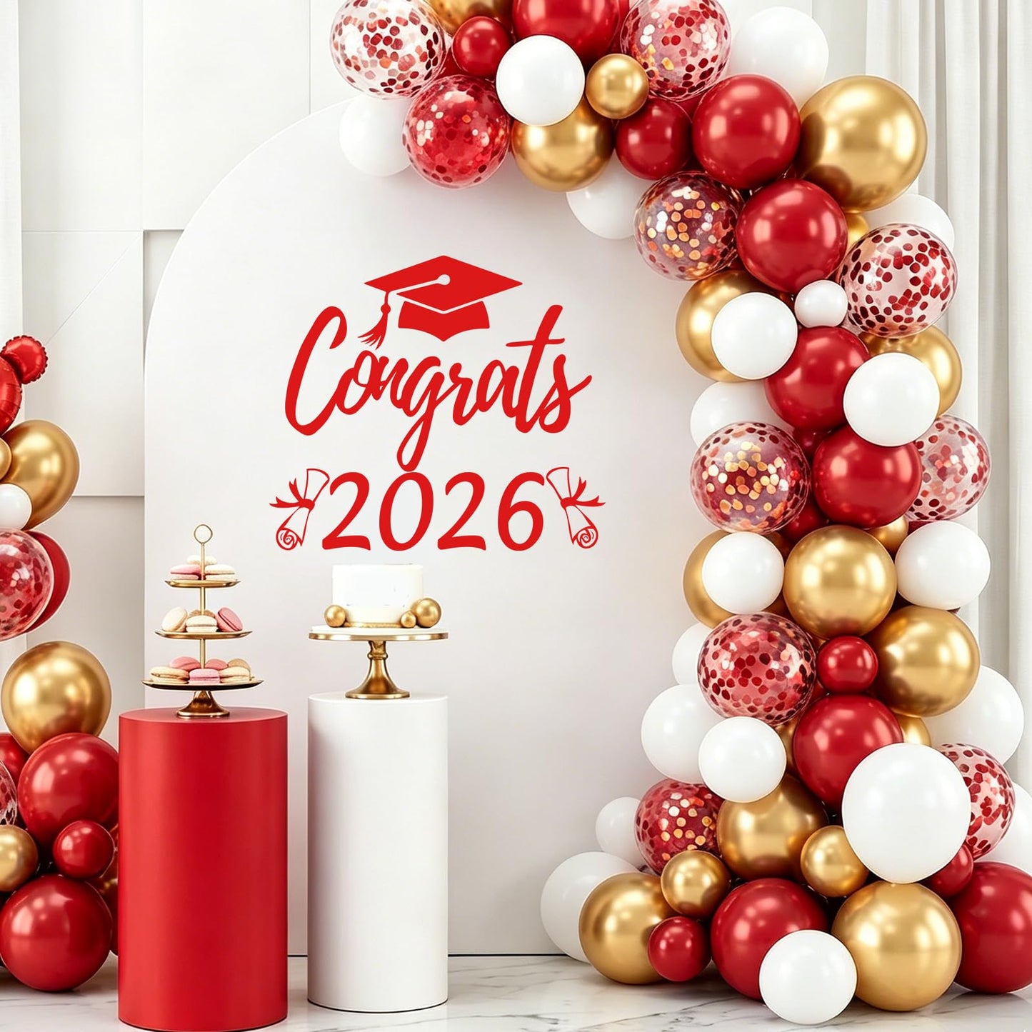 Taymism Red Graduation Decal for Arch Backdrop Congrats Grad 2026 Sign Graduation Decorations Class of 2026 Vinyl Decals for Arch Cover Background Sign for Graduation
