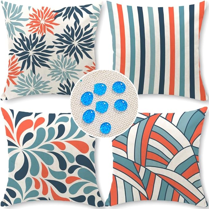 Cirzone Outdoor Pillow Covers 18x18 Set of 4 Striped Patterns Waterproof Throw Outdoor Pillows Decorations for Patio Garden, Home