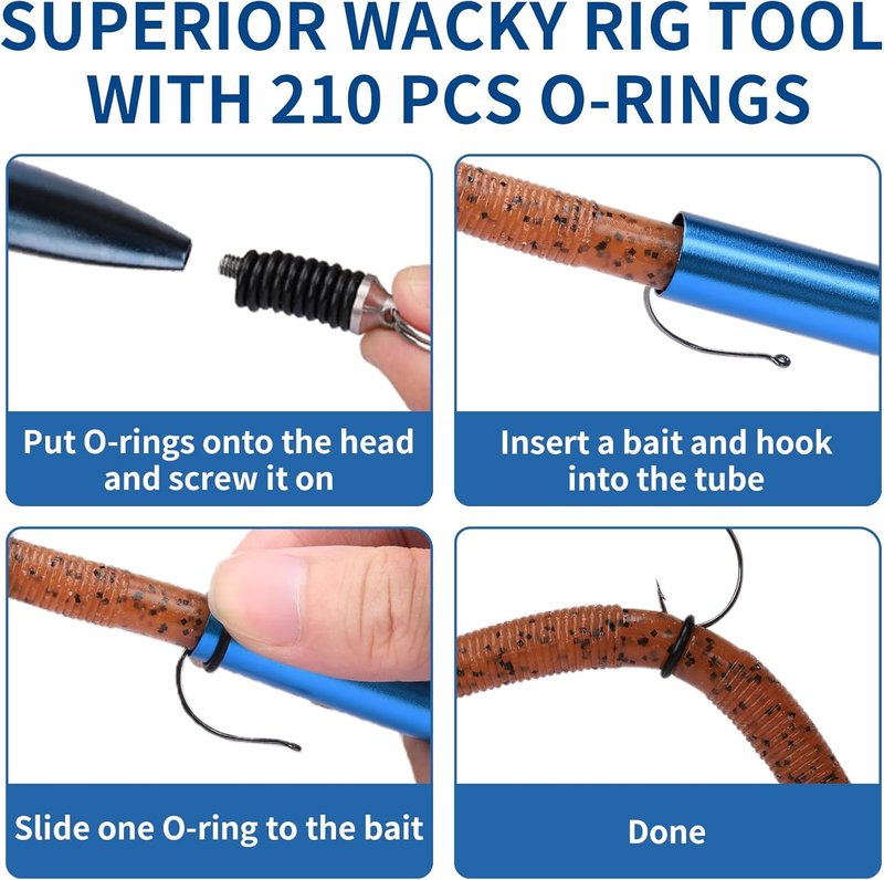 Truscend Gradient Fishing Wacky Rig Tool - 210 Silicone O-Rings for 3"-7" Worm Lures | Easy Installation & Protection