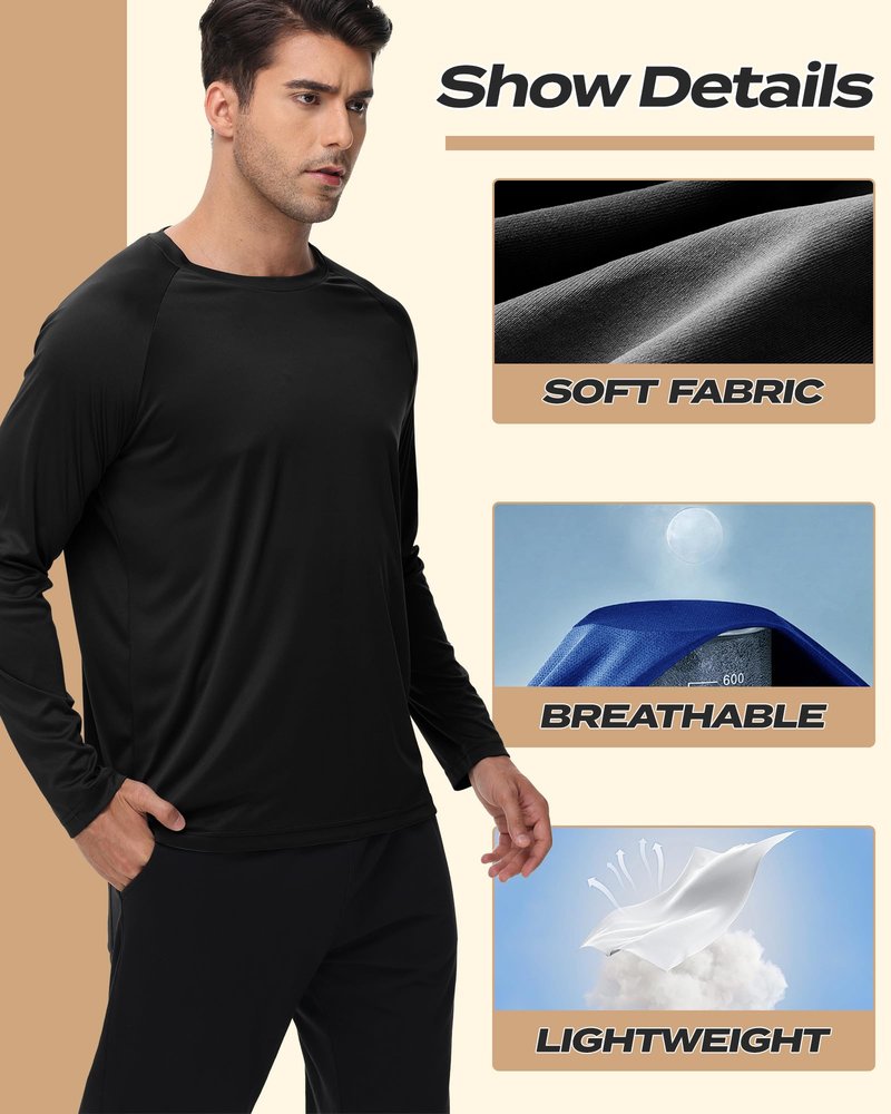 Long Sleeve Shirts for Men - Quick Dry Moisture Wicking UV UPF Sun Protection T-Shirts for Fishing Workout Swim B-White