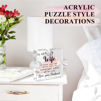LukieJac Gifts for Wife - Romantic Gifts for Her Acrylic Puzzle Piece Plaque for Wife Birthday, Wedding Anniversary, Valentines Day, Mothers Day Presents Home Desk Decor - 4.7 x 3.9 Inch