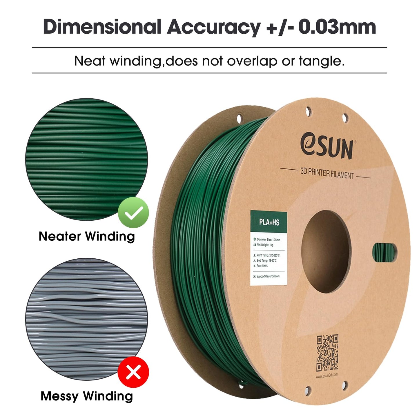 eSUN PLA+ Filament 1.75mm, PLA+HS High Speed 3D Printer Filament Dimensional Accuracy +/- 0.03mm, 1KG Spool (2.2 LBS) Speedy PLA Plus Filament for High Speed Printers, Pine Green