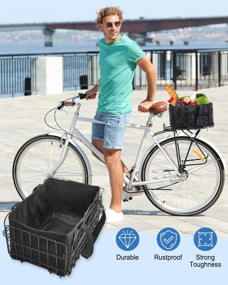 Zacro Bike Basket Rear Large Folding Metal Bicycle Ebike Basket, Quick Release Design for Adult Women/Men Carrying Dogs, Pets, Fruit & Grocery