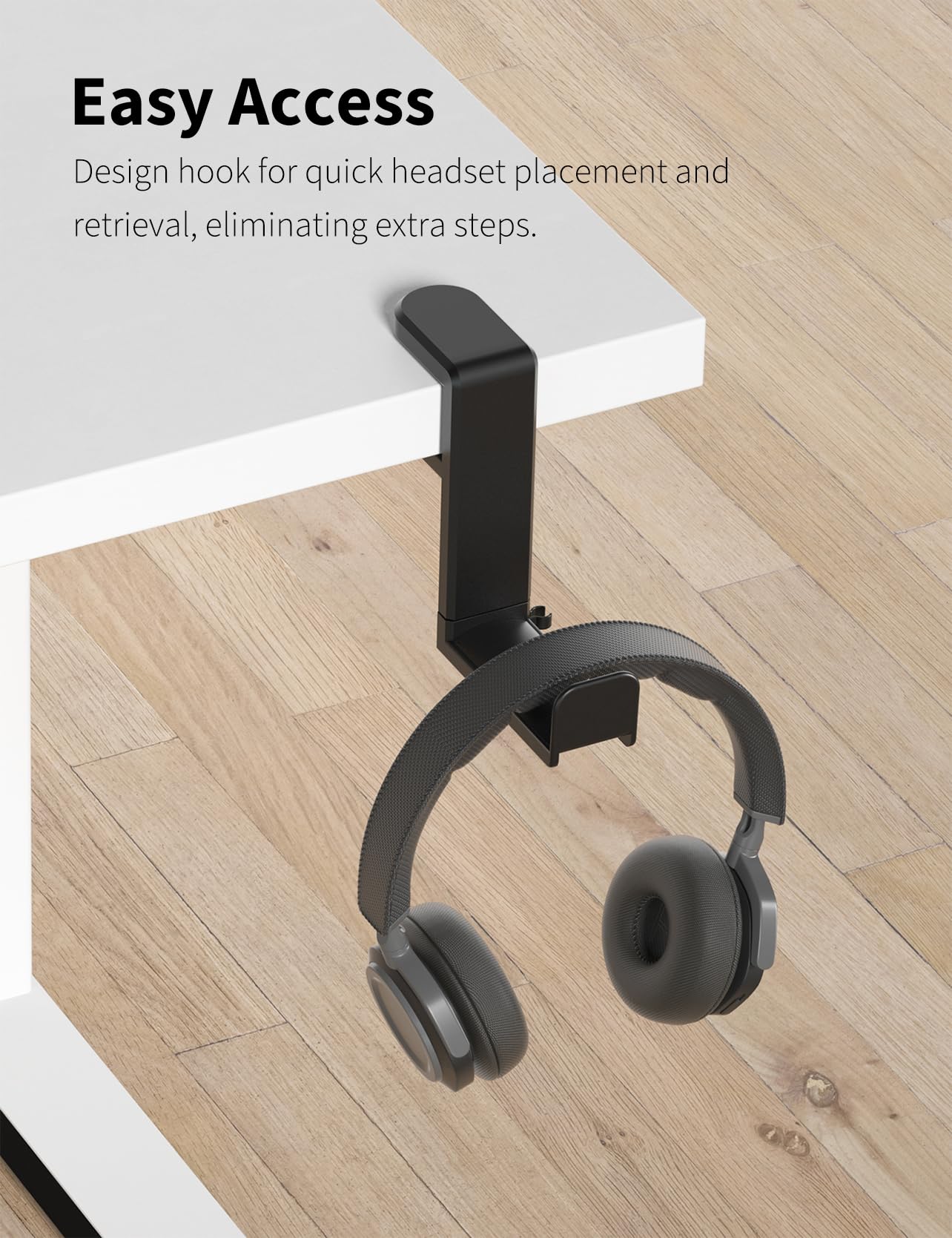 Celerion Headphone Hook - Under Desk Headphone Holder with 360-Degree Adjustable Rotation, Black