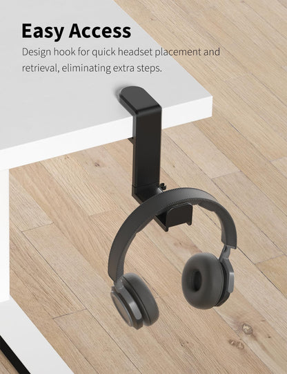 Celerion Headphone Hook - Under Desk Headphone Holder with 360-Degree Adjustable Rotation, Black