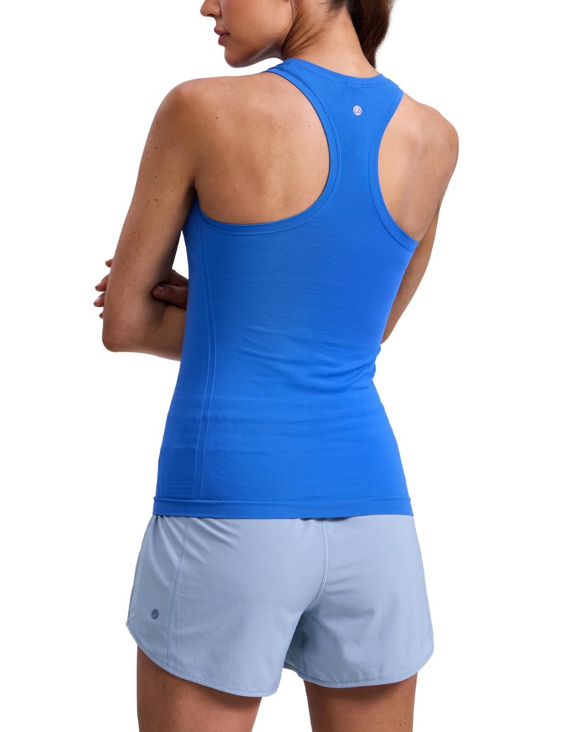 CRZ YOGA Seamless Workout Tank Tops for Women Hip Length - Athletic Running Gym Sleeveless Shirts Racerback Crewneck Sparkle Blue Medium