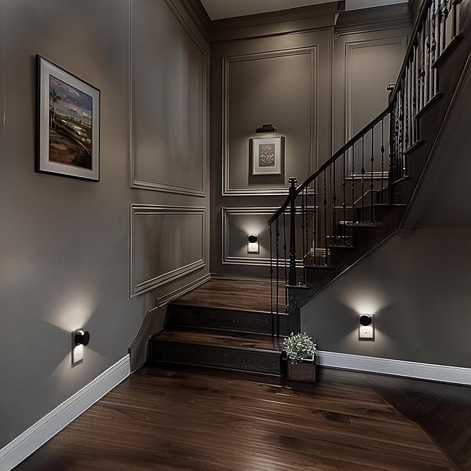 Night Lights Plug into Wall [2 Pack], Dusk to Dawn Sensor Nightlight, Brightness Adjustable, 5000K Daylight White, Dimmable Plug in Night Light for Bedroom, Hallway, Stairs, Kitchen