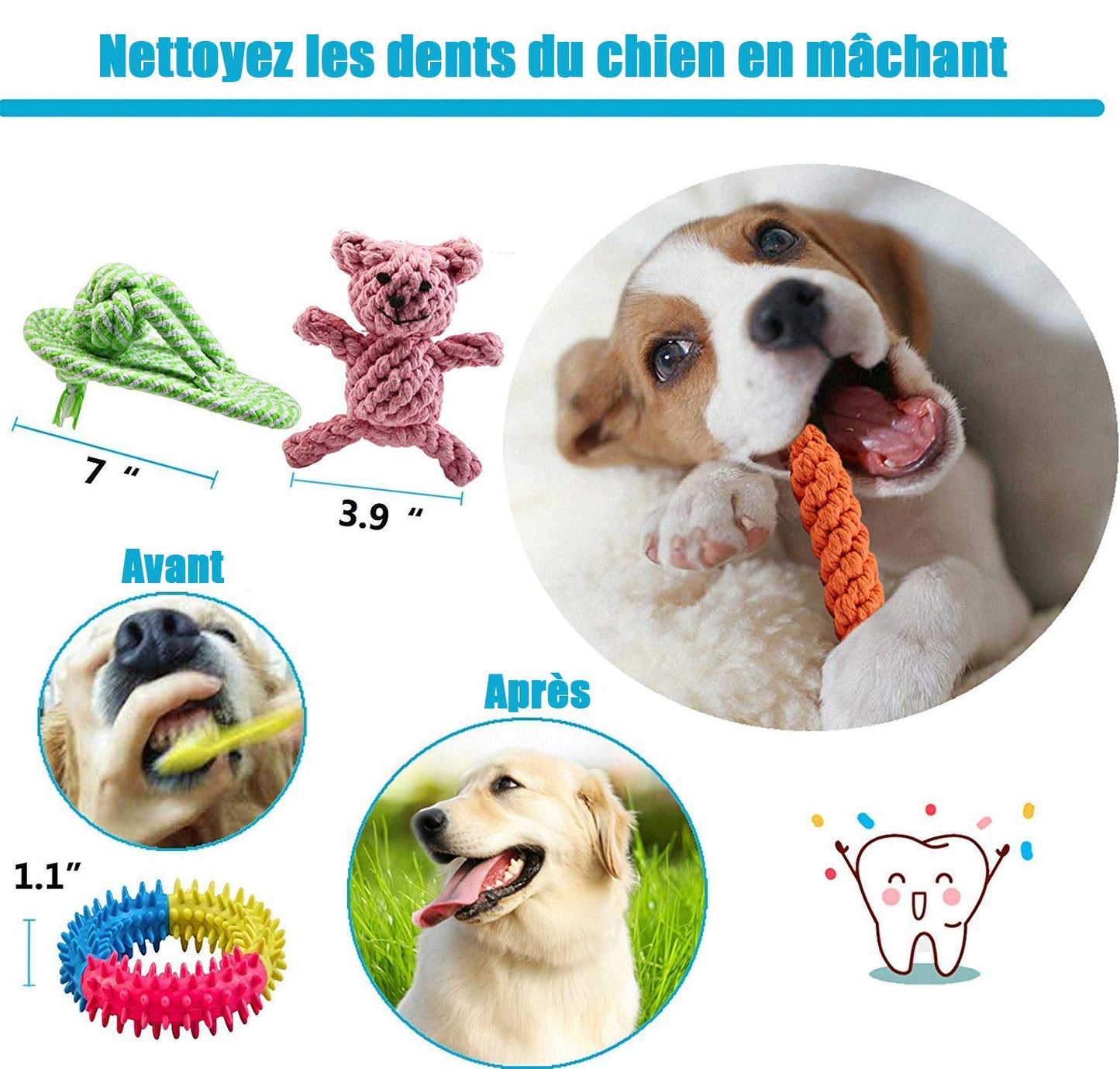 FONPOO Dog Toys Avoiding Dogs Boredom Anxiety Puppy Toys for Small&Medium Dog Rope Toy Birthday Gift Sets (Blue, Set of 10)