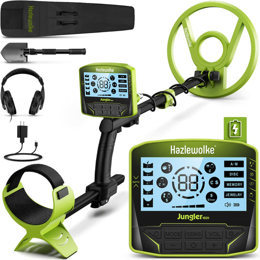 Hazlewolke Metal Detector for Adults, Rechargeable Battery for 20H Typical Use, 5 Professional Mode with Higher Accuracy 10” Waterproof Coil for Gold Detecting