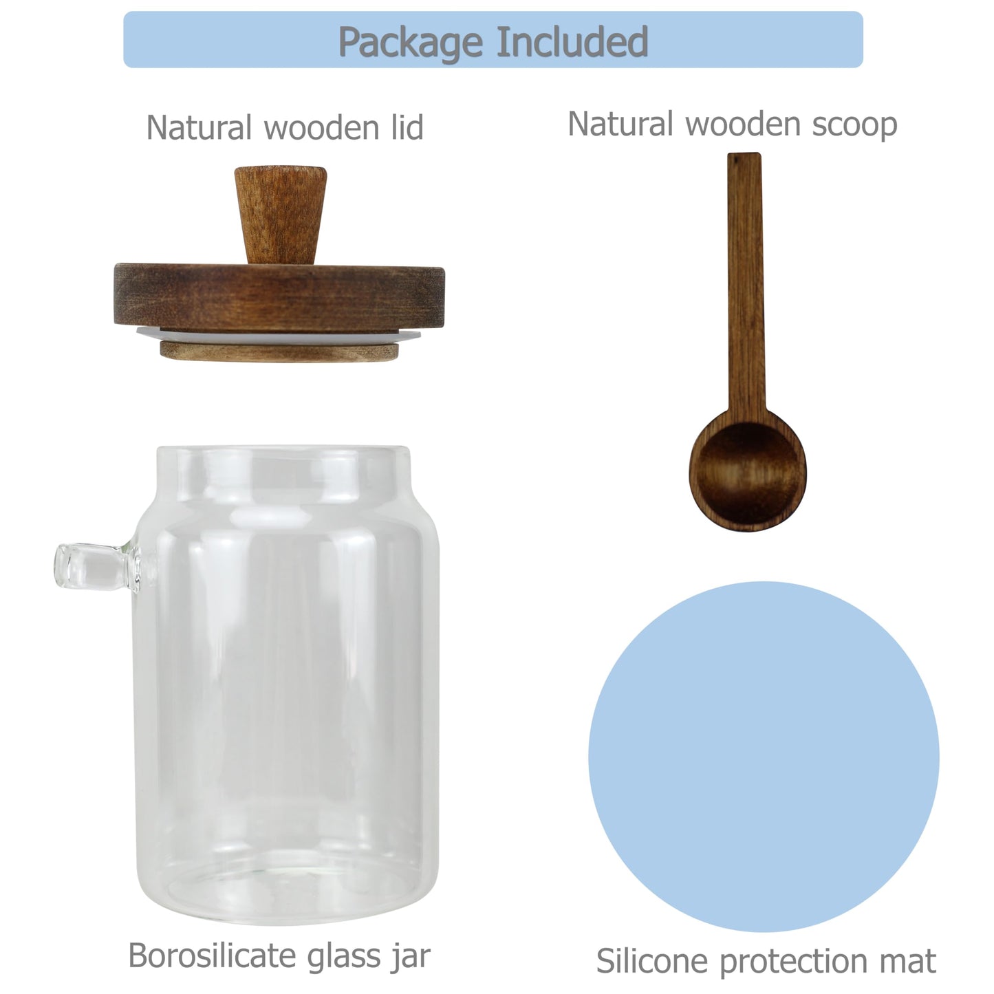 EIKS Glass Jars with Wooden Lids and Scoop, Airtight Food Storage Containers for Sugar Coffee Bean Candy Spice Bath Salt (26oz)