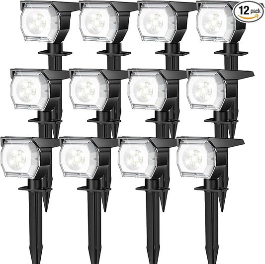 EIUIO Solar Outdoor Lights, 3 Lighting Modes Solar Spot Lights Outdoor with Auto On/Off, Waterproof Landscape Lighting for Garden Yard Pathway