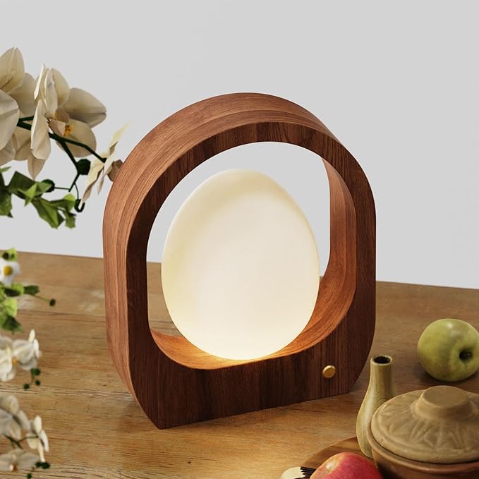 JESLED Rechargeable Cordless Table Lamp, Touch Control 3-Color Dimmable Bedside Lamp, Small Nightstand Lamp with Wooden Mid-Century Modern for Bedroom Ambient Lighting