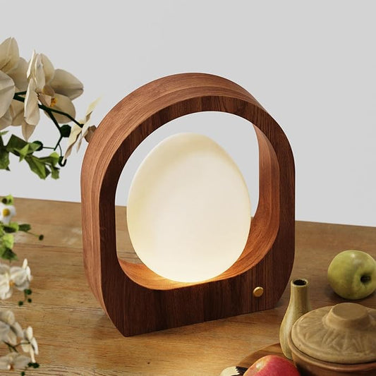 JESLED Rechargeable Cordless Table Lamp, Touch Control 3-Color Dimmable Bedside Lamp, Small Nightstand Lamp with Wooden Mid-Century Modern for Bedroom Ambient Lighting