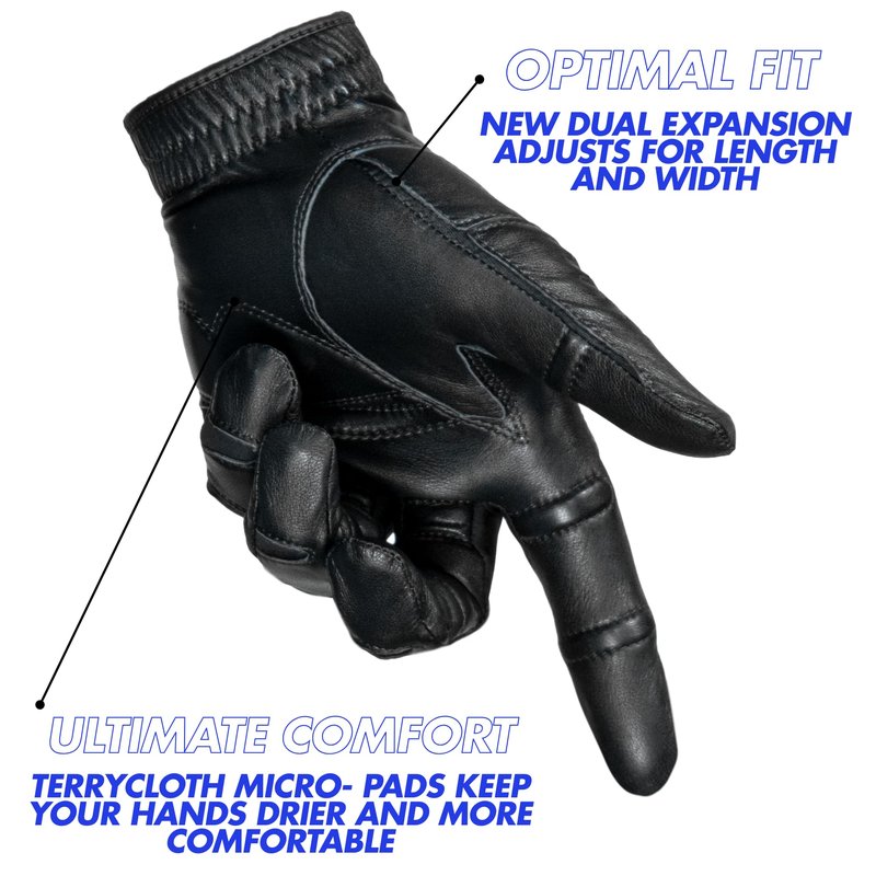 Bionic Men's StableGrip with NaturalFit 2.0 Golf Glove with Dual Expansion Thumb for Best Fit - Premium Cabretta Leather… (Black, Large, Left)