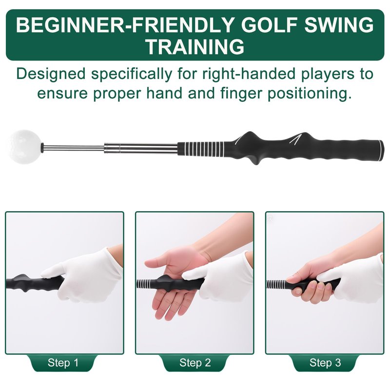 exsulity Retractable Golf Swing Training Aid, Golf Grip Trainer Right Hand, Rhythm Click Sound Telescopic Warm Up Golf Swing Trainer for Indoor & Outdoor Practice