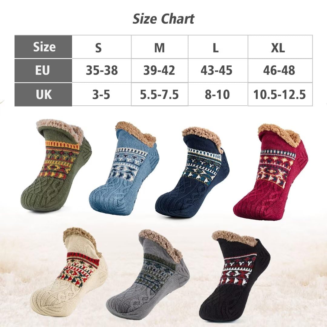 Mulor Slipper Socks for Men & Women Fluffy Slipper Socks with Grippers Non Slip Fleece Lining Heat Holding